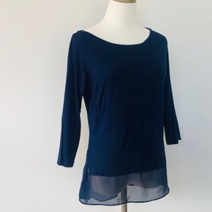 Pullover Blue Sheer Medium Boat Neck Three Quarter Sleeves TAHARI